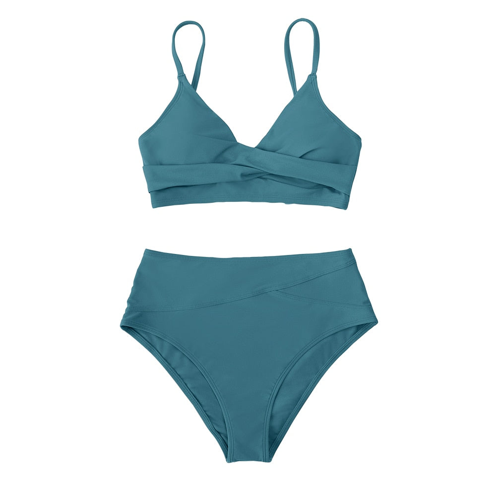 High-WaistTwist Tank Two Piece Bikini Set with V-neck