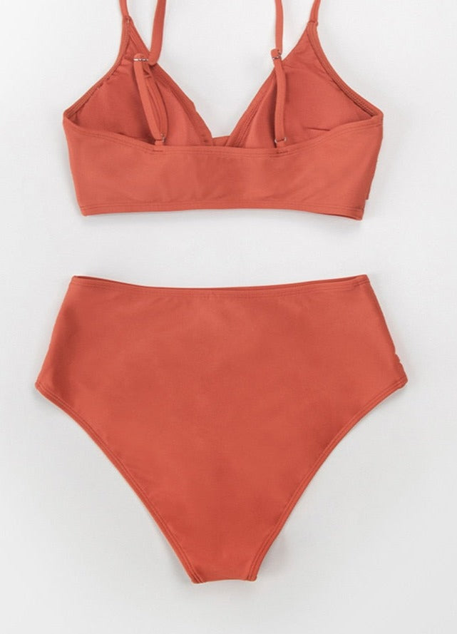 High-WaistTwist Tank Two Piece Bikini Set with V-neck