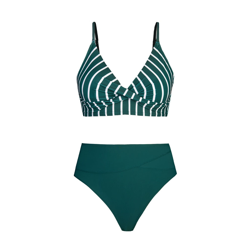 High-WaistTwist Tank Two Piece Bikini Set with V-neck