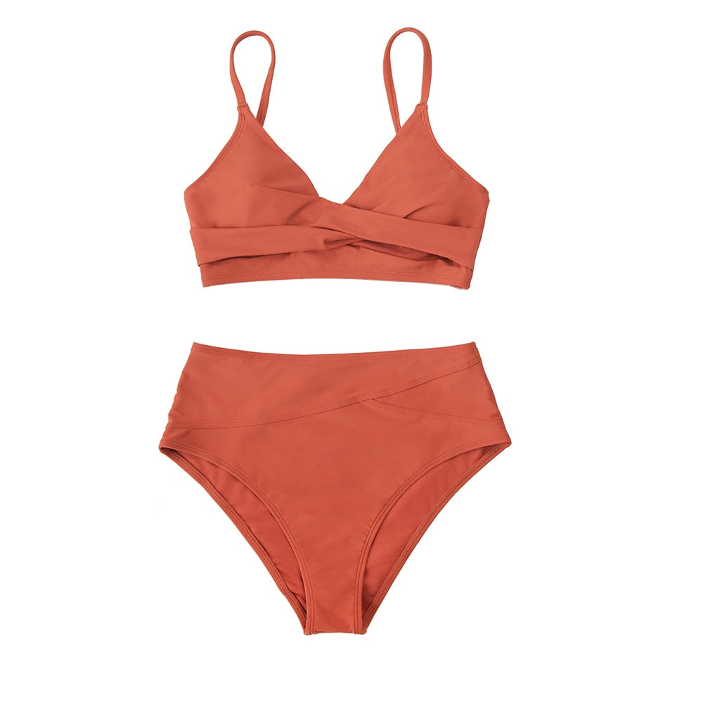 High-WaistTwist Tank Two Piece Bikini Set with V-neck