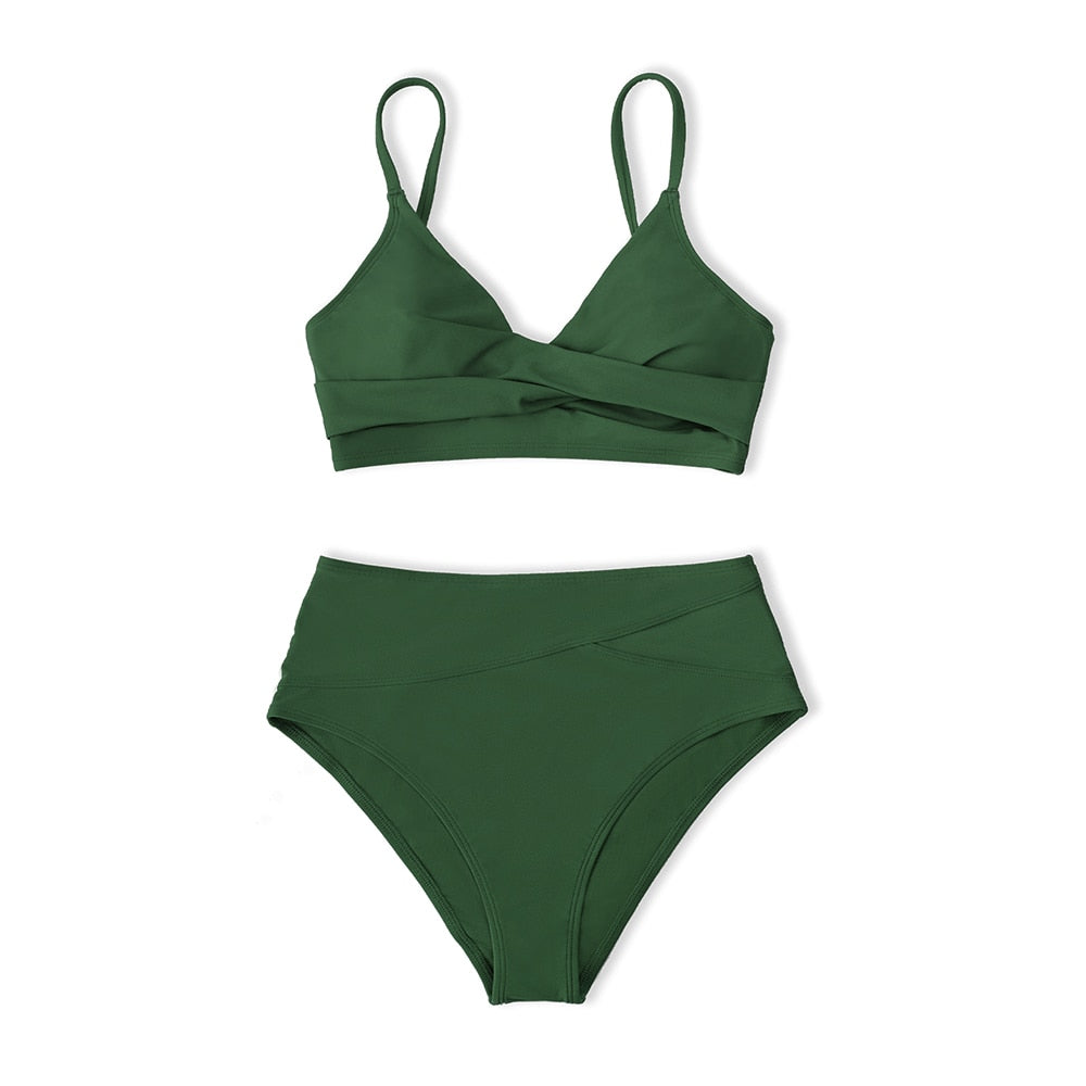 High-WaistTwist Tank Two Piece Bikini Set with V-neck