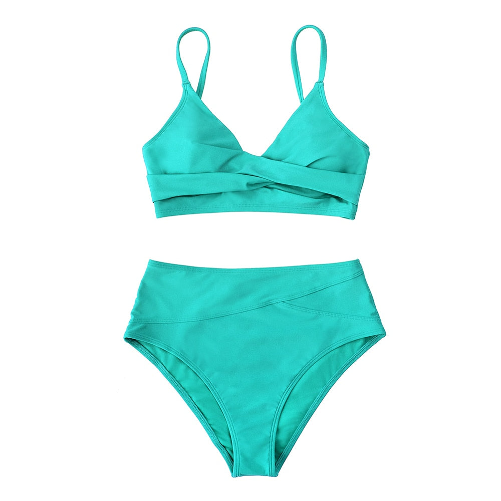 High-WaistTwist Tank Two Piece Bikini Set with V-neck
