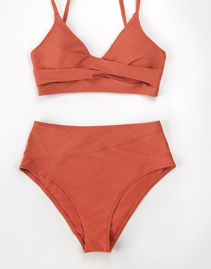 High-WaistTwist Tank Two Piece Bikini Set with V-neck