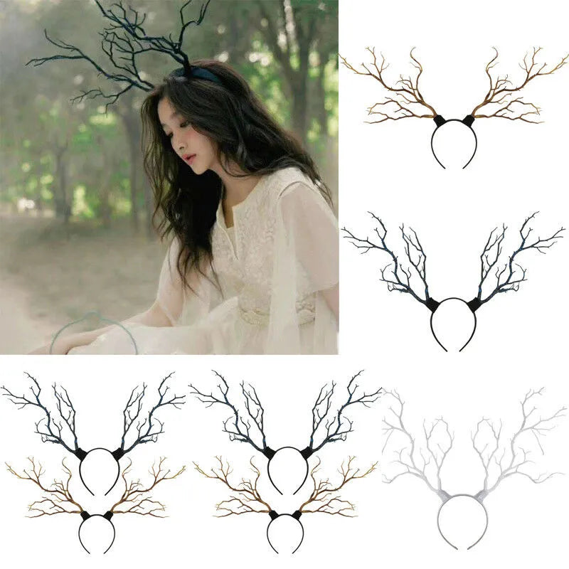 Party Reindeer Antlers Headband Cosplay Deer Horn and Tree Branch