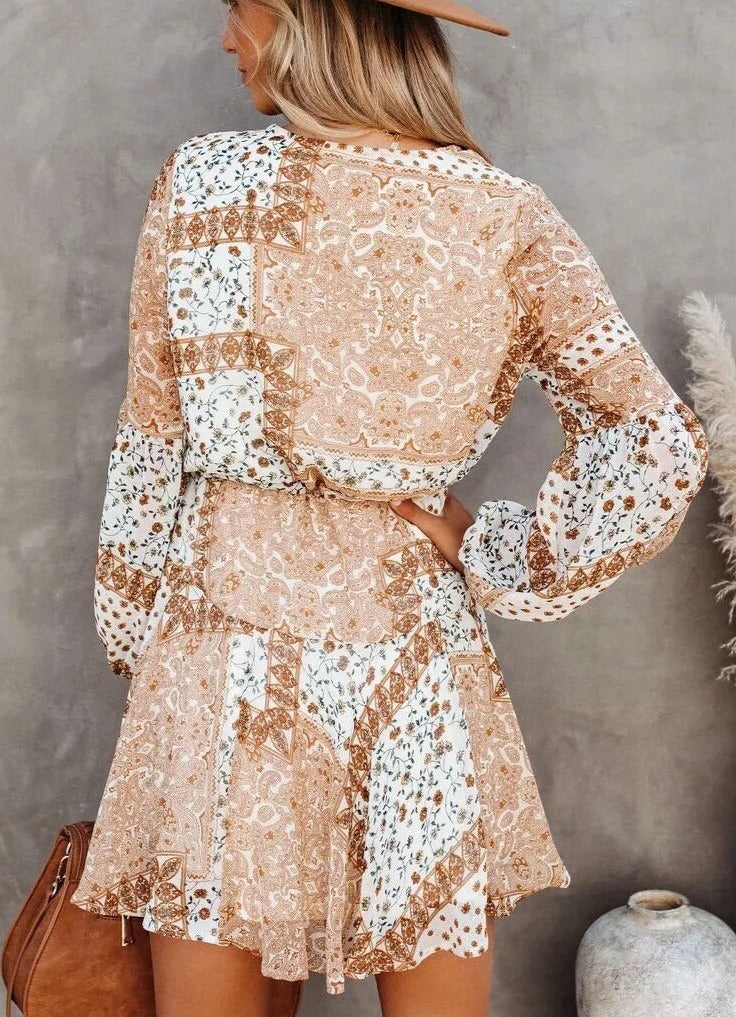 Gypsy Floral Mini Dress with Long Sleeves