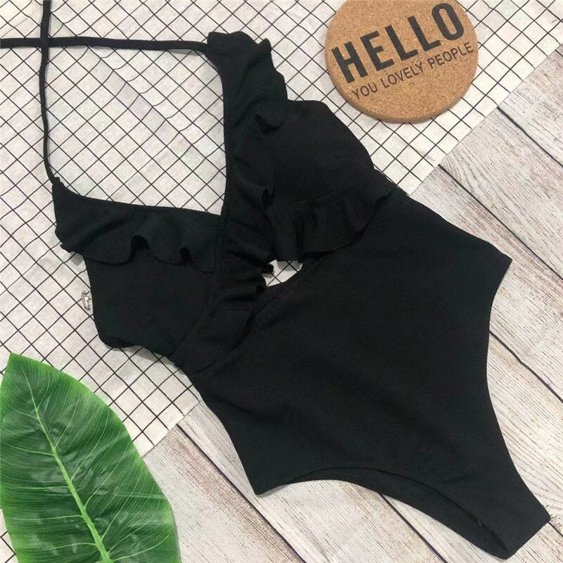 Vintage Style One-Piece Monokini Ruffle Swimsuit
