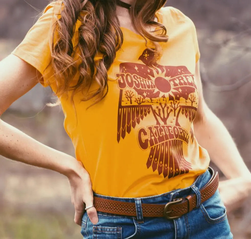 Hillbilly Joshua Tree Thunderbird Women's 70s 80s Vintage Gold T Shirt