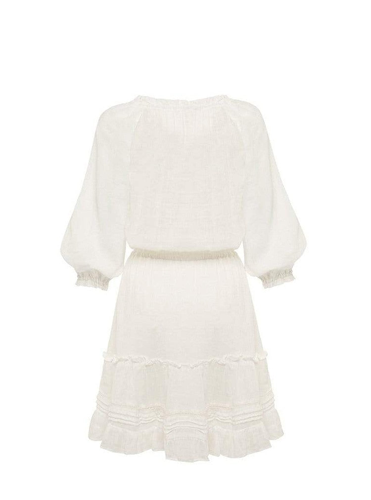 Boho Cotton Mini Dress with Embroidery and Ruffles.