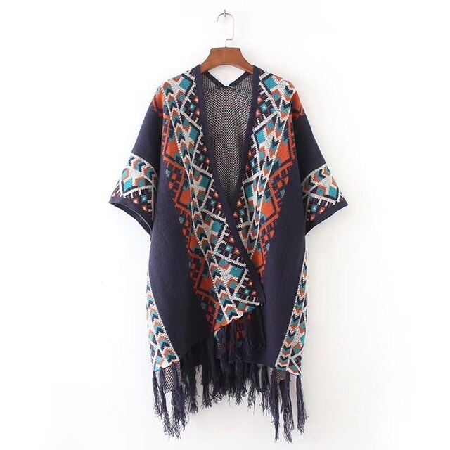 Winter Tribal Knitted Poncho Cape