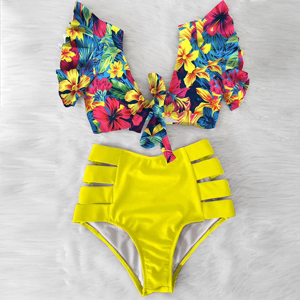 High Waist Ruffled Two-Piece Bikini Set