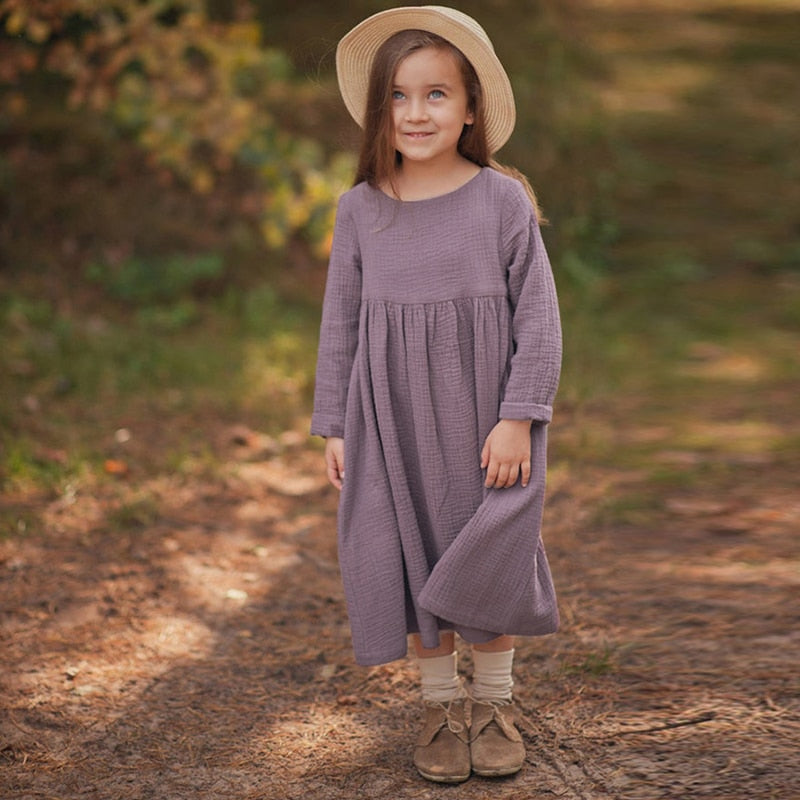 Vintage Style 100% Cotton Girl's/ Kids Casual Dress. Button-Down Dresses with Long Sleeves