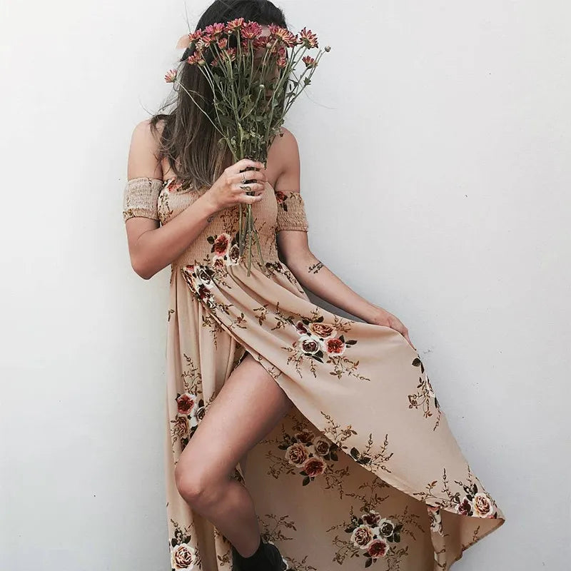 Boho Floral Maxi Sundress Backless with a Split