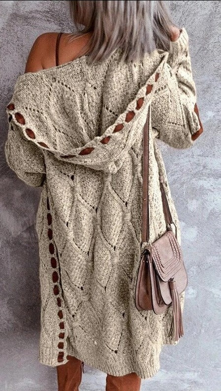 Winter Knitted Vintage Long Sleeve Hooded Cardigan