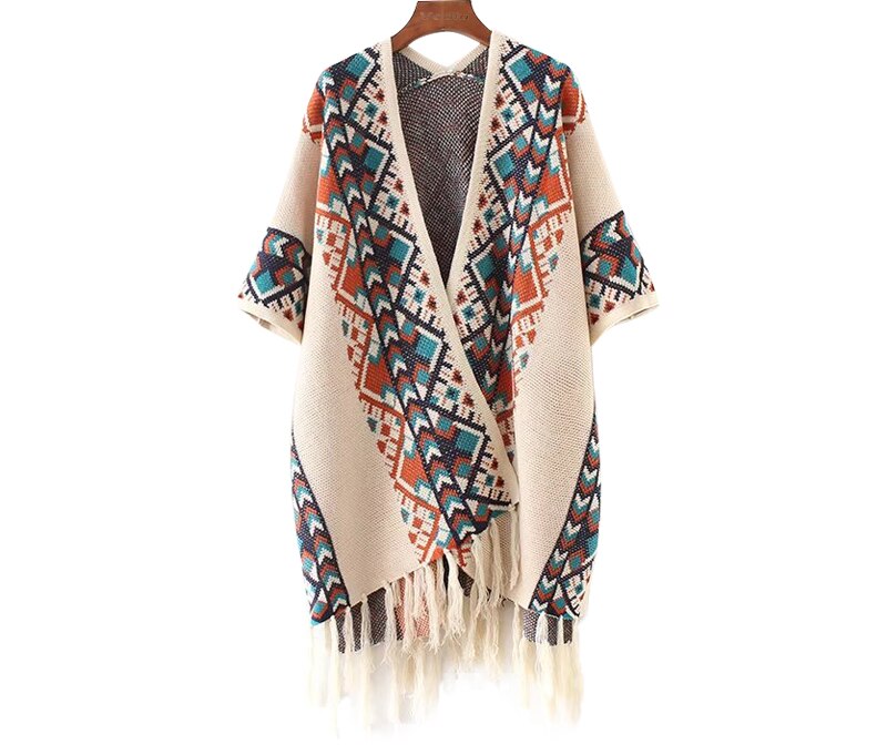 Winter Tribal Knitted Poncho Cape
