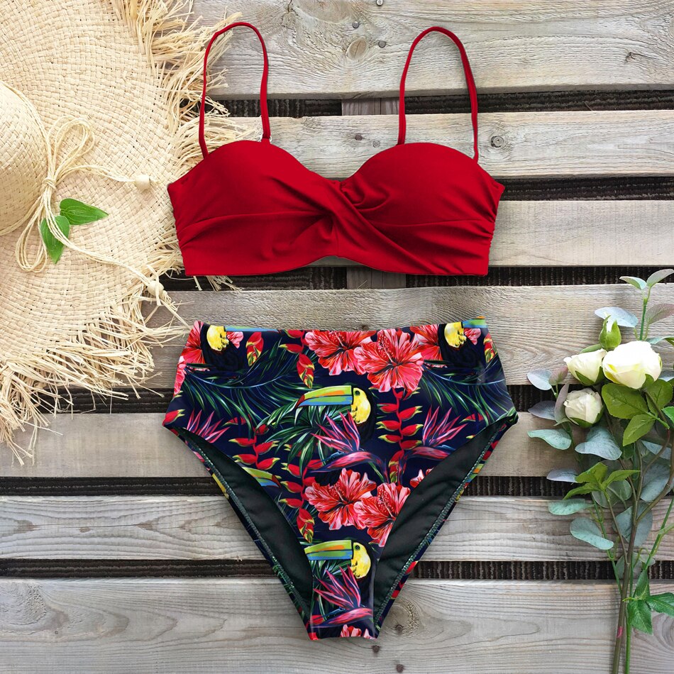 Vintage Style High Waist Printed Bikini Sets
