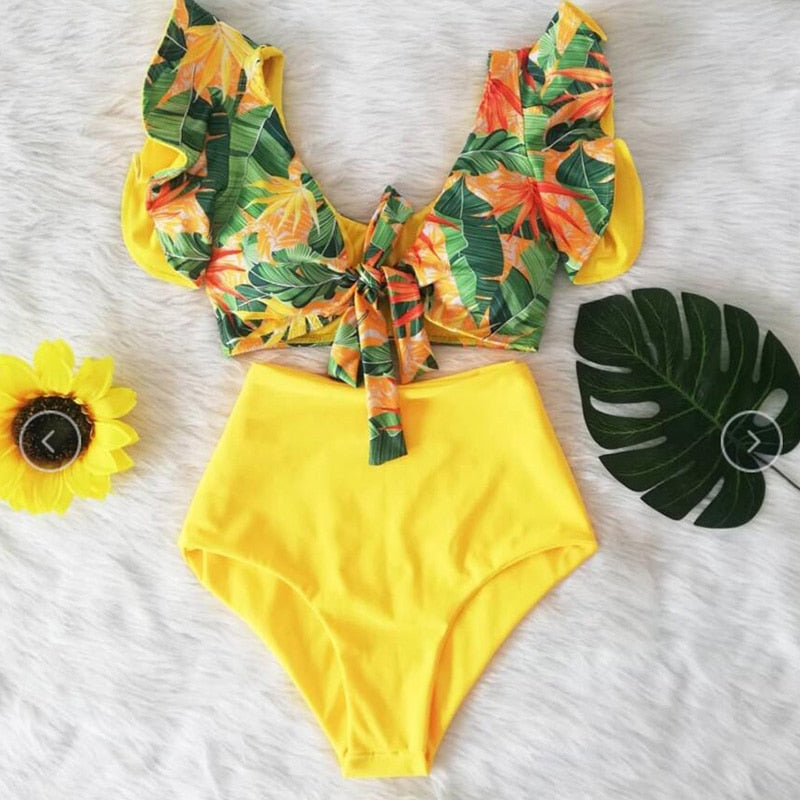 High Waist Ruffled Two-Piece Bikini Set