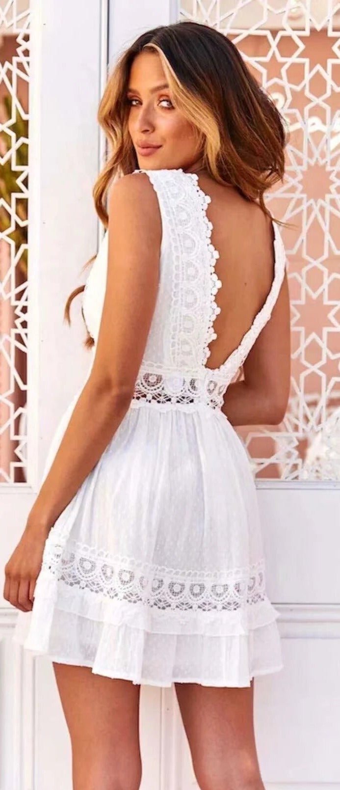 Gypsy/ Boho 100% Cotton Lace Mini Dress, Crochet, Sheer, Backless