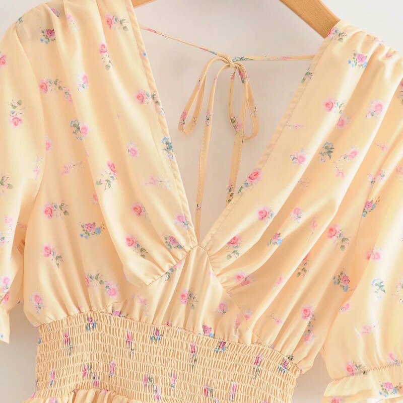 Gypsy/ Boho Yellow Floral Print Maxi Dress. Backless