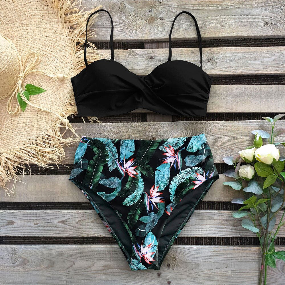 Vintage Style High Waist Printed Bikini Sets
