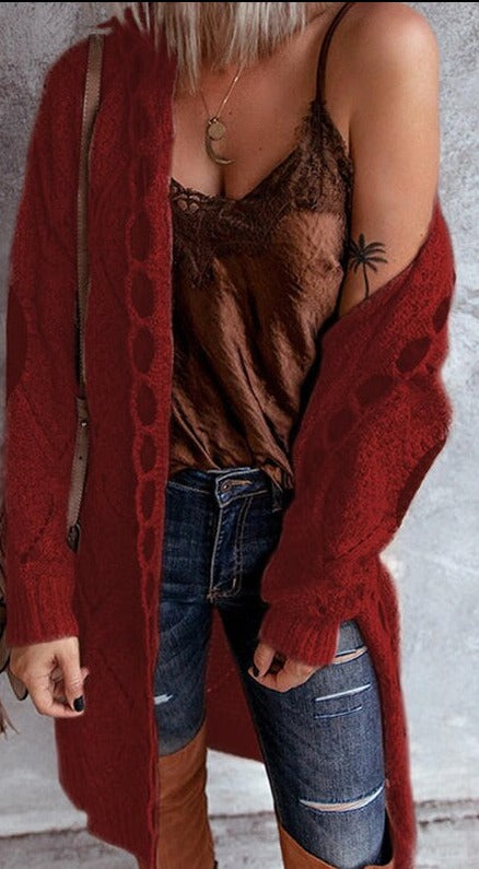 Winter Knitted Vintage Long Sleeve Hooded Cardigan