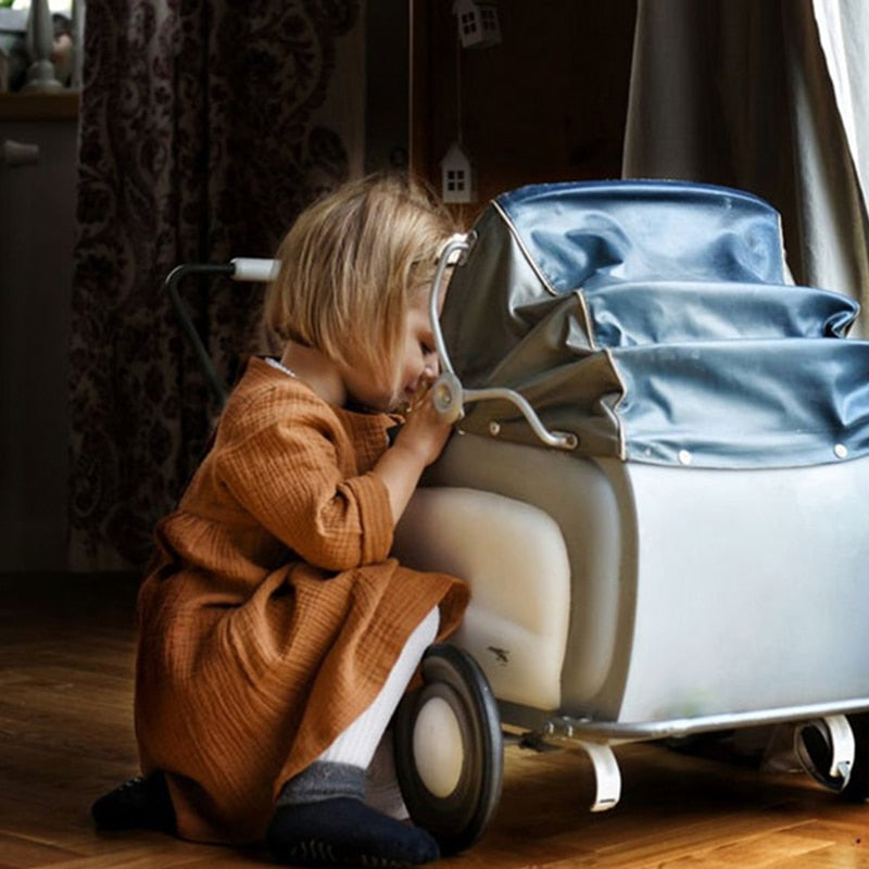 Vintage Style 100% Cotton Girl's/ Kids Casual Dress. Button-Down Dresses with Long Sleeves