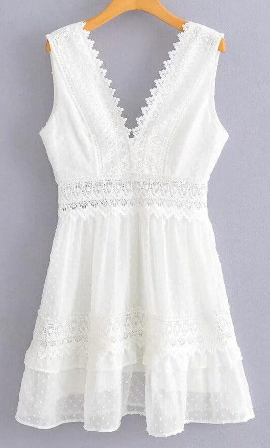 Gypsy/ Boho 100% Cotton Lace Mini Dress, Crochet, Sheer, Backless