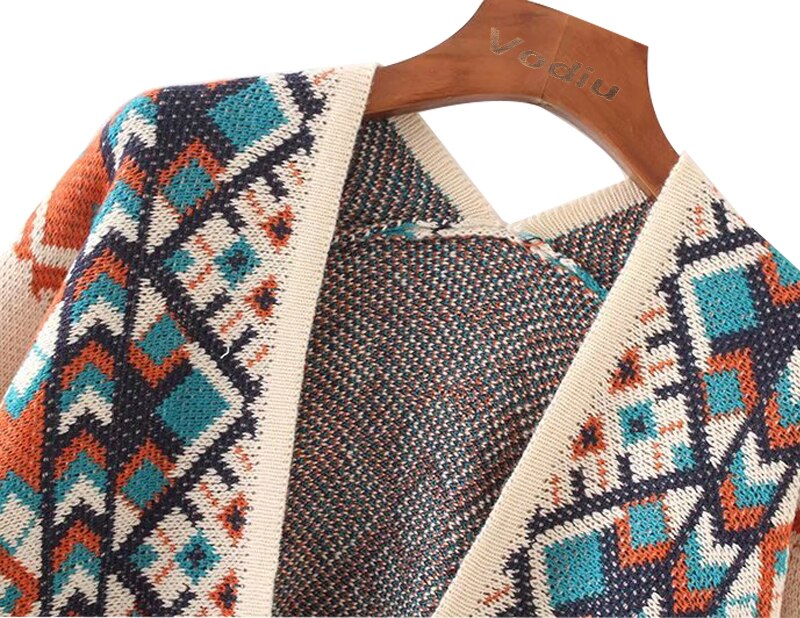 Winter Tribal Knitted Poncho Cape