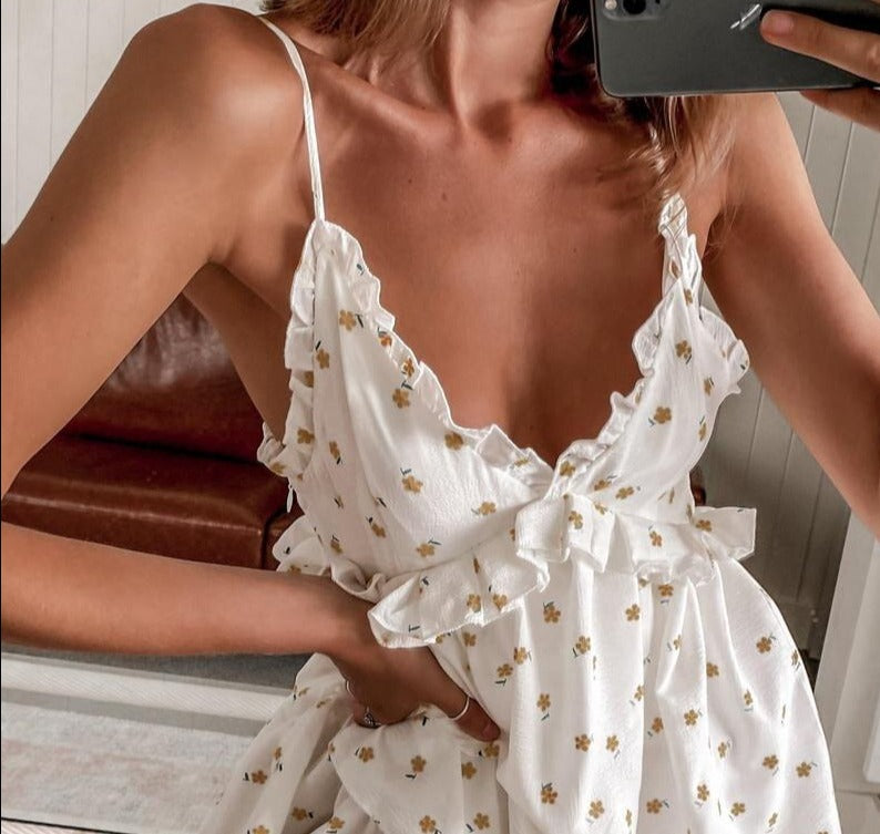 Gypsy/ Boho Floral Printed Mini Dress. Backless. Tiered Ruffles