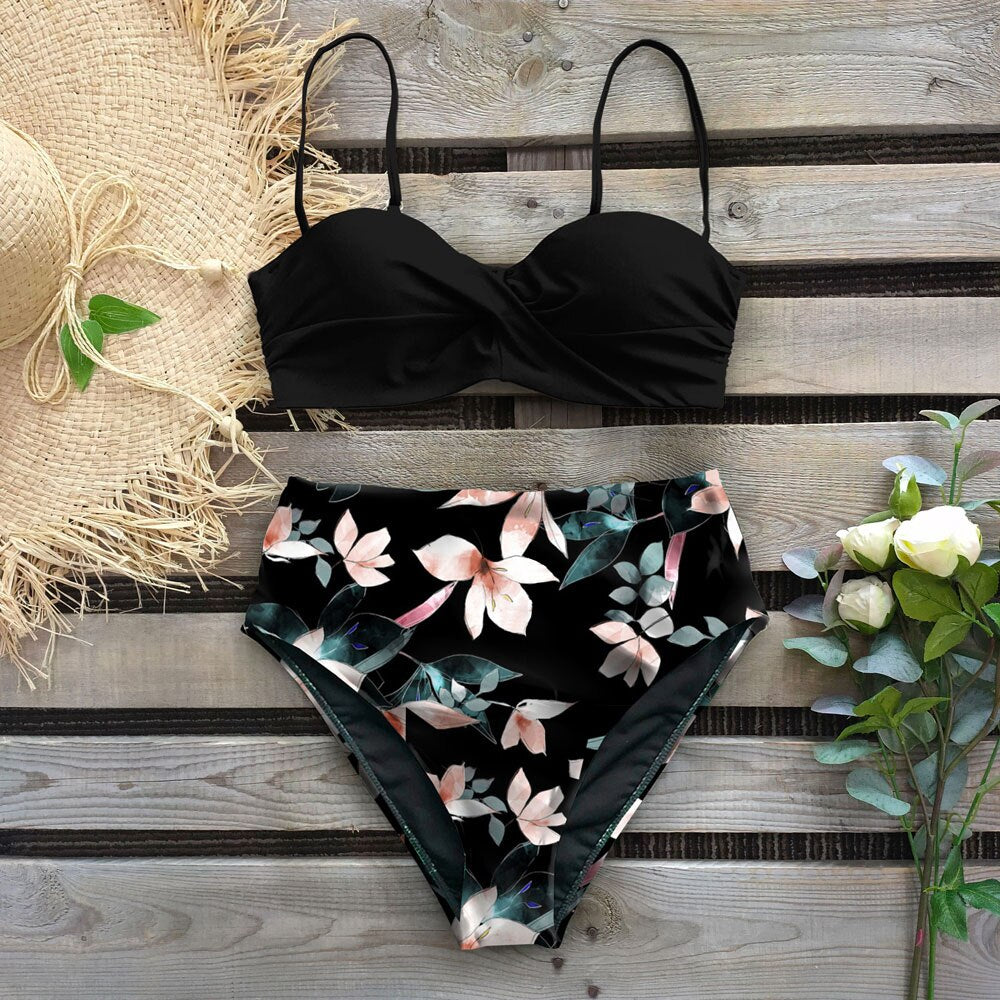 Vintage Style High Waist Printed Bikini Sets
