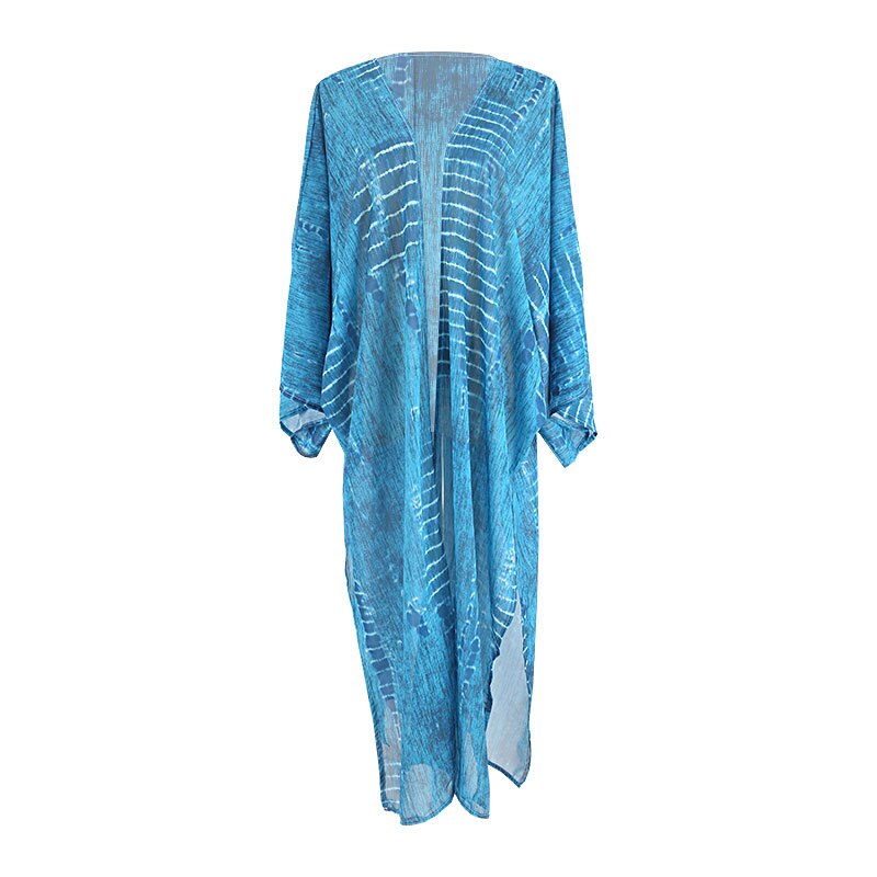 Gypsy, Blue Beach Style Floral Printed Long Bikini Covering