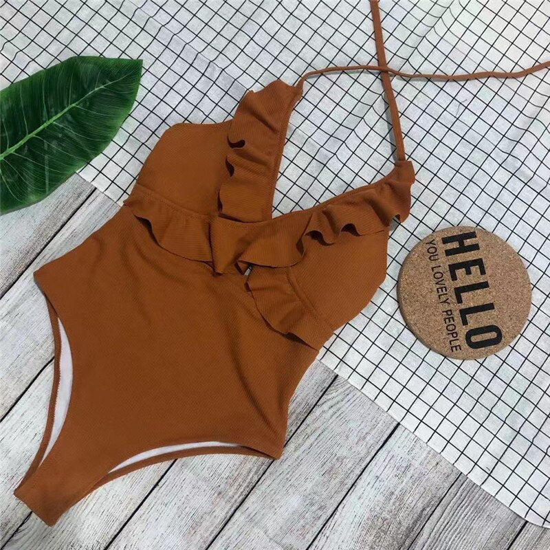 Vintage Style One-Piece Monokini Ruffle Swimsuit