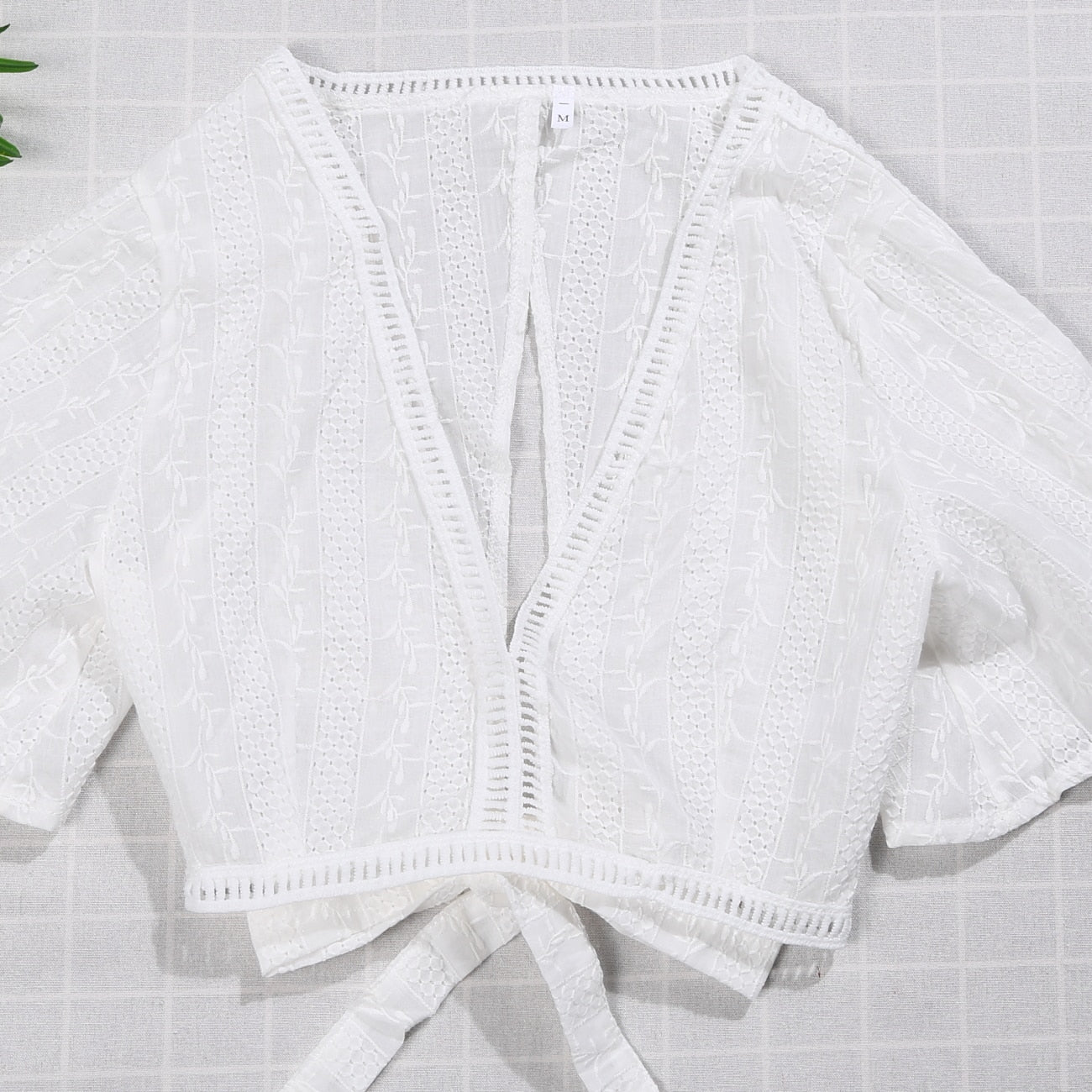 Boho Summer Short Sleeve Blouse with Cover Up Sleeves, Low Cut V-Neck and Midriff Waistline