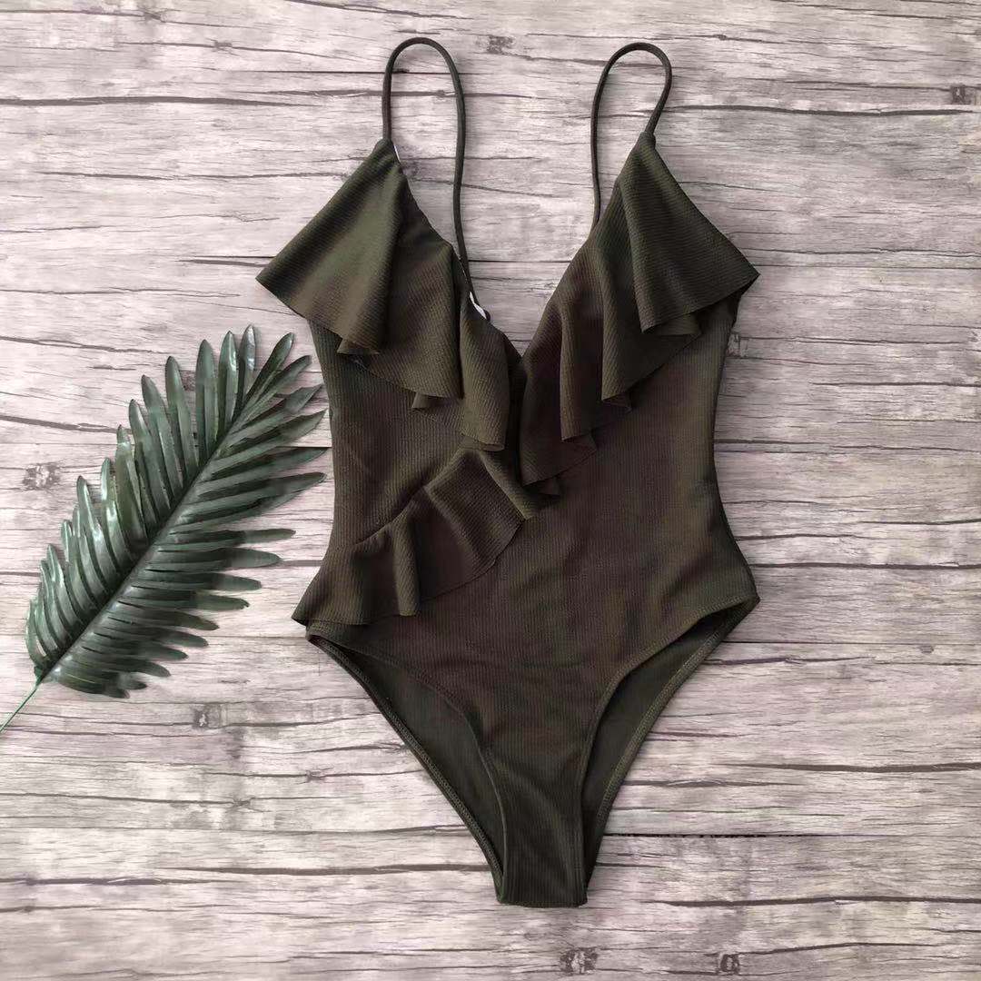 Vintage Style One-Piece Monokini Ruffle Swimsuit