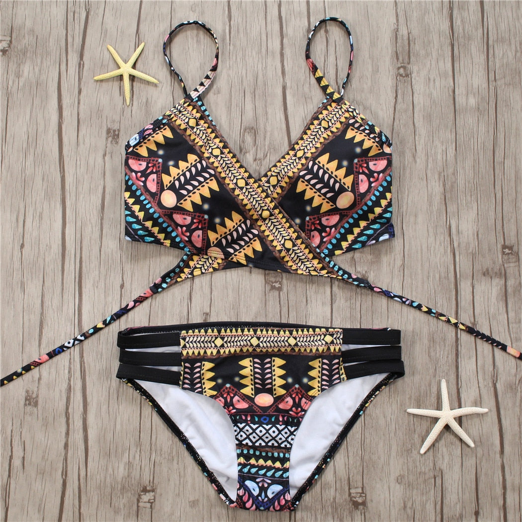 Women's Boho Style Two-Piece Aztec Print Brazilian Bikini Set