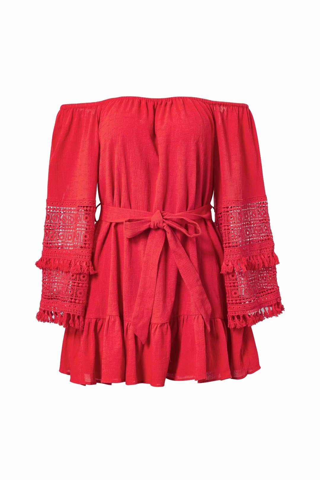 Bohemian Flare Sleeve Summer Lace Dress with Lace Up A-line