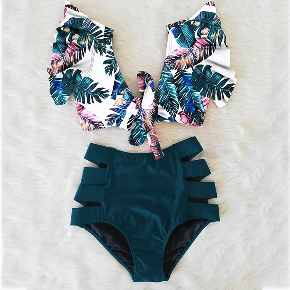 High Waist Ruffled Two-Piece Bikini Set