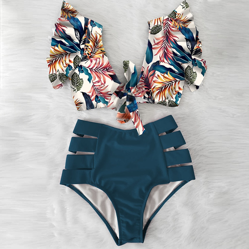 High Waist Ruffled Two-Piece Bikini Set