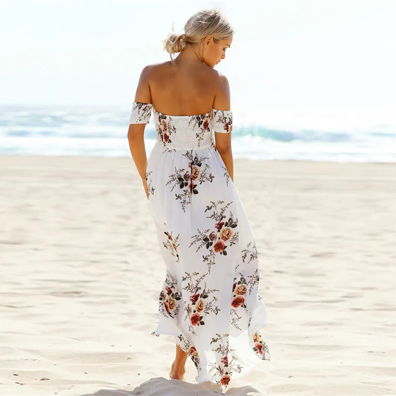 Boho Floral Maxi Sundress Backless with a Split
