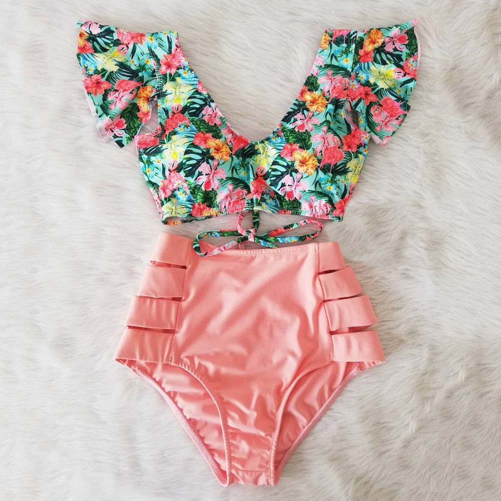 High Waist Ruffled Two-Piece Bikini Set