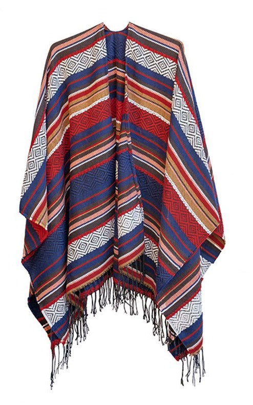 Winter Gypsy/ Boho Floral Knitted Poncho Capes with Tassels