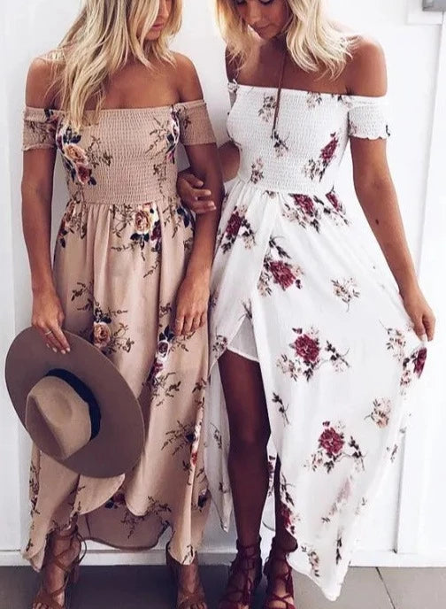 Boho Floral Maxi Sundress Backless with a Split