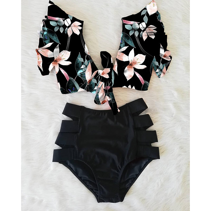 High Waist Ruffled Two-Piece Bikini Set