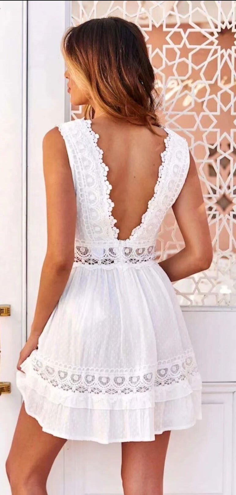 Gypsy/ Boho 100% Cotton Lace Mini Dress, Crochet, Sheer, Backless