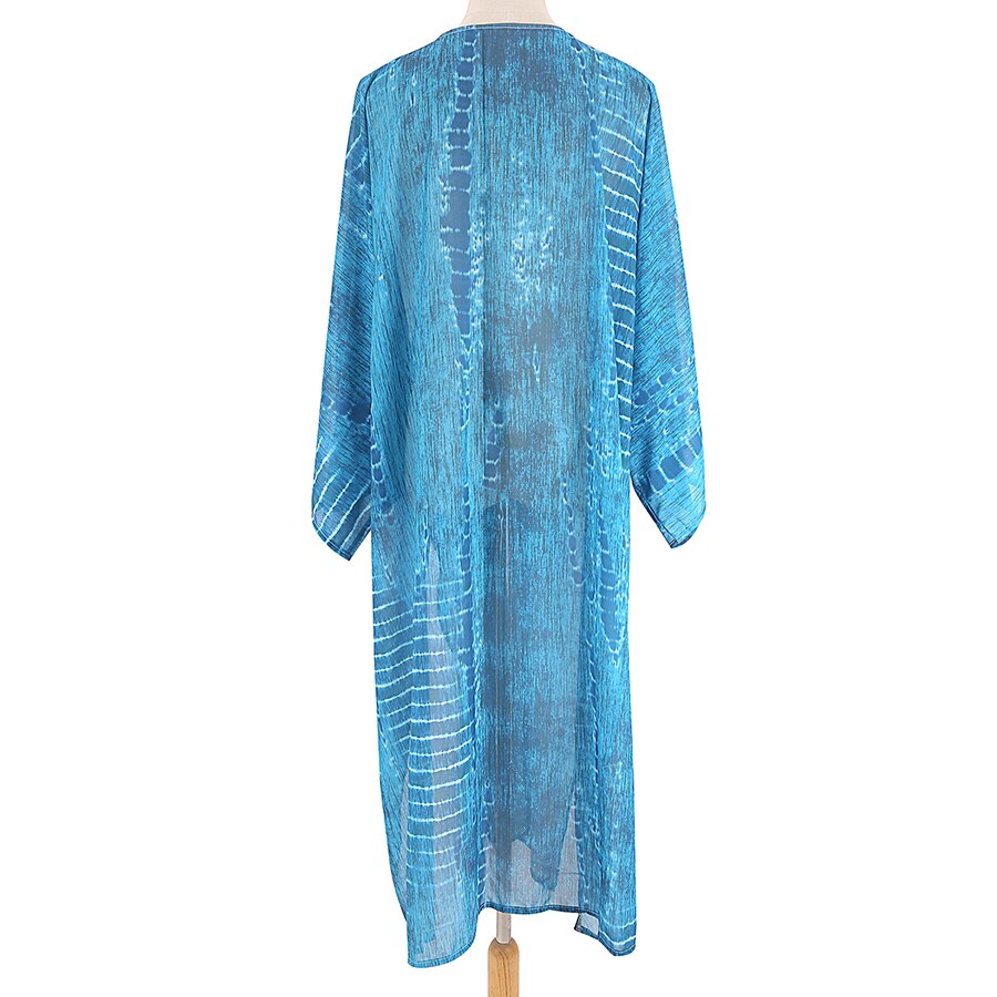 Gypsy, Blue Beach Style Floral Printed Long Bikini Covering