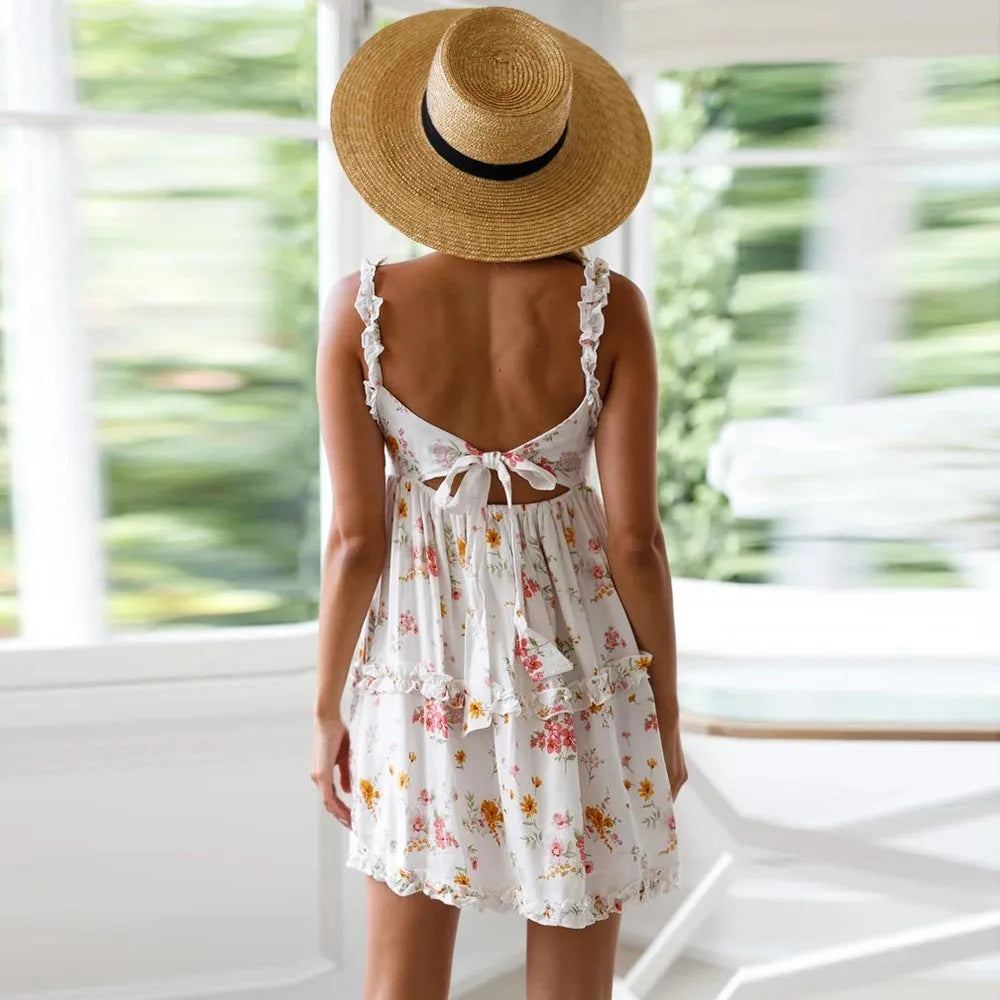 Boho Ruffle Floral Print Summer Mini