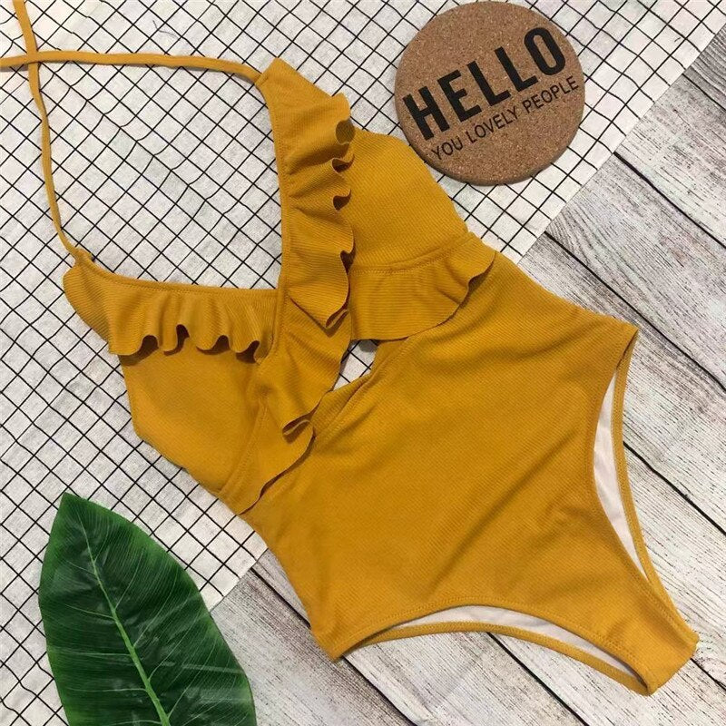 Vintage Style One-Piece Monokini Ruffle Swimsuit