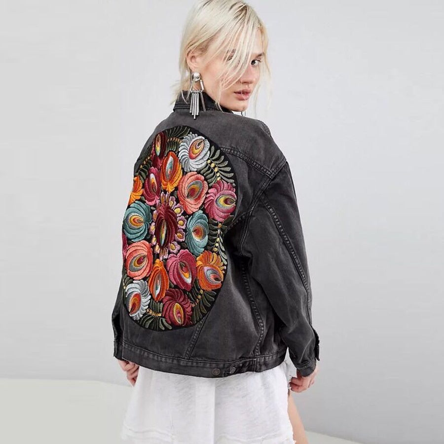 Winter Gypsy/ Boho Floral Embroidered Denim Jacket