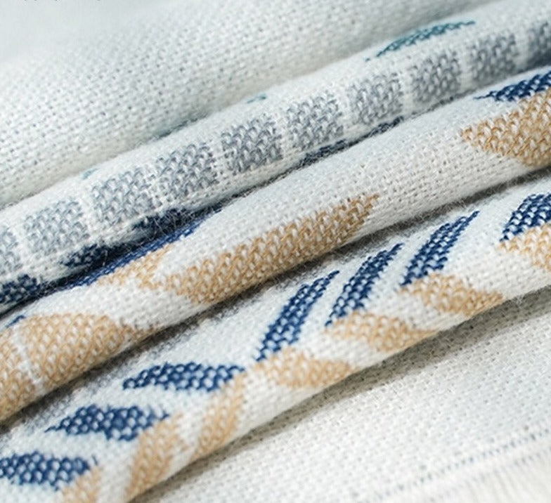 Winter Gypsy/Boho Floral Knitted Poncho Cape with Vintage Aztec Stripe