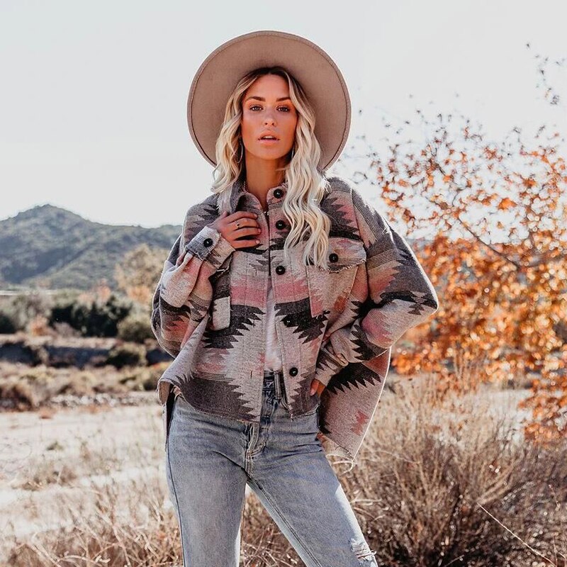 Winter Tribal Print Gypsy/ Boho Jacket with Loose Pockets