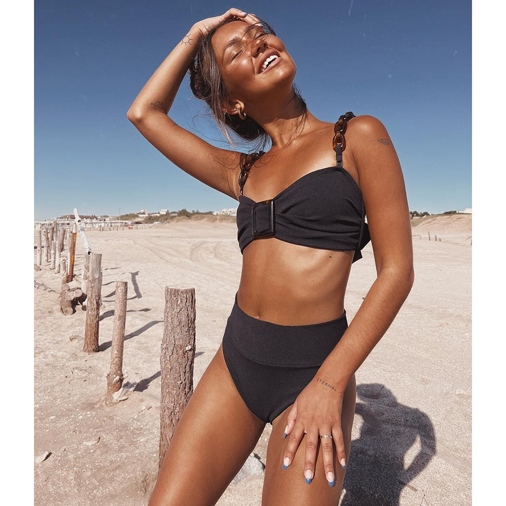 Vintage Style High Waisted Sexy White Bikinis in Two Piece Sets